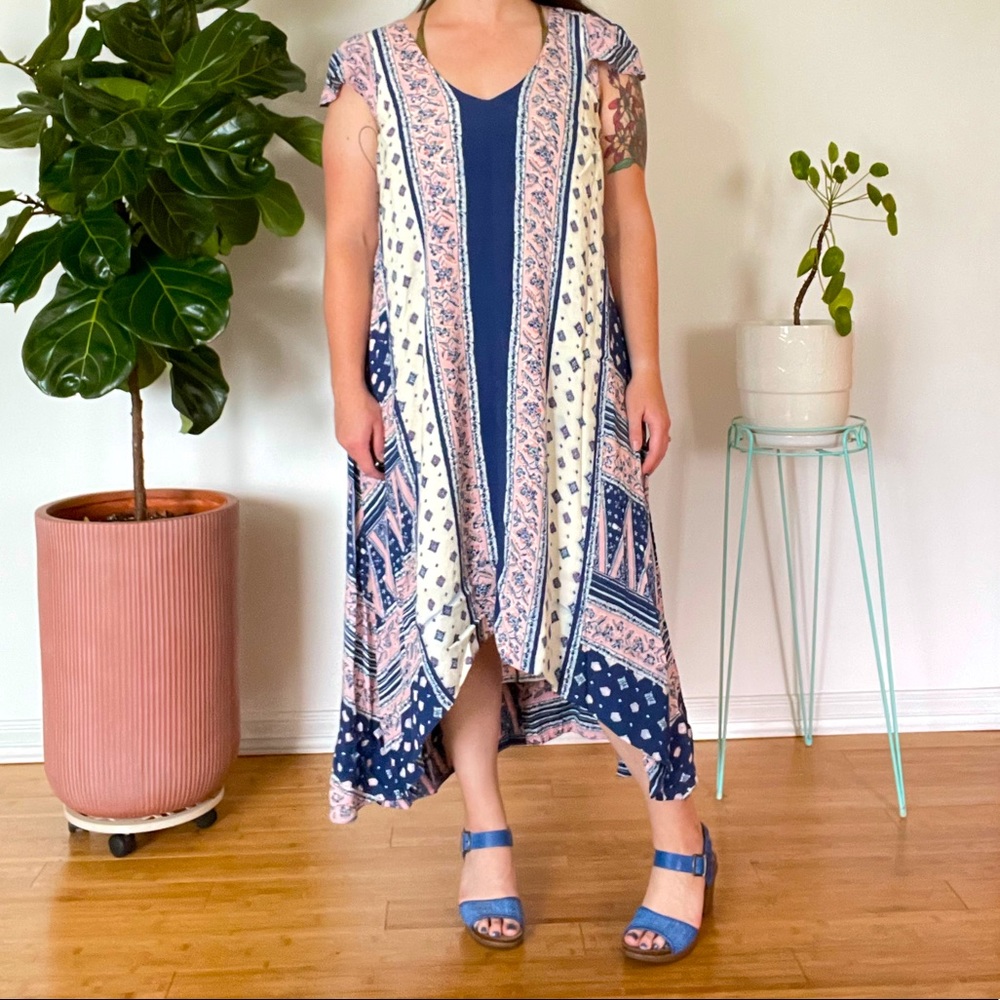 Anthropologie Boho Dress XL! Pink & Blue with Cape